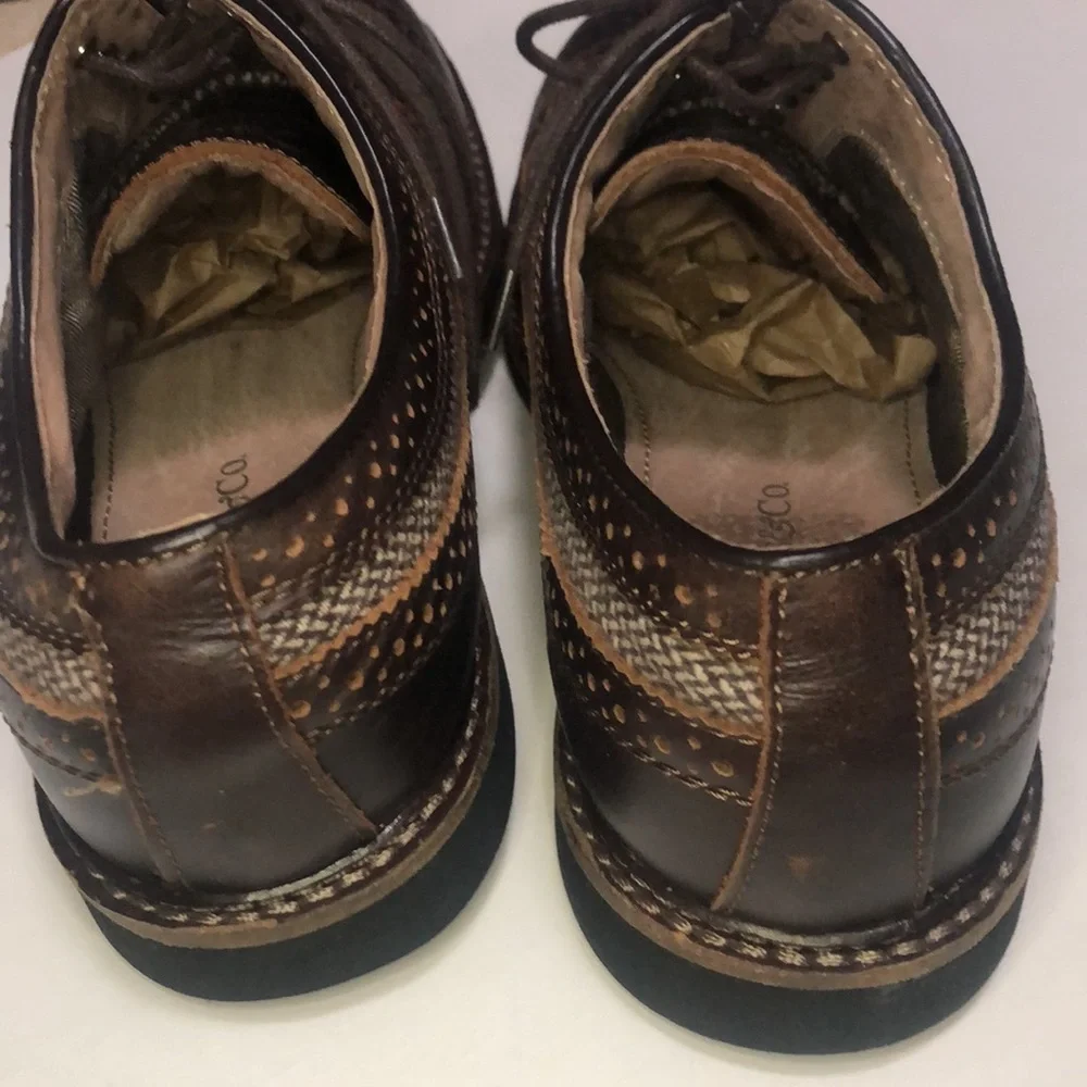 Mens Bremmer 9D Wingtip‎ Oxford Dress Shoes Brown Herringbone Tweed Leather